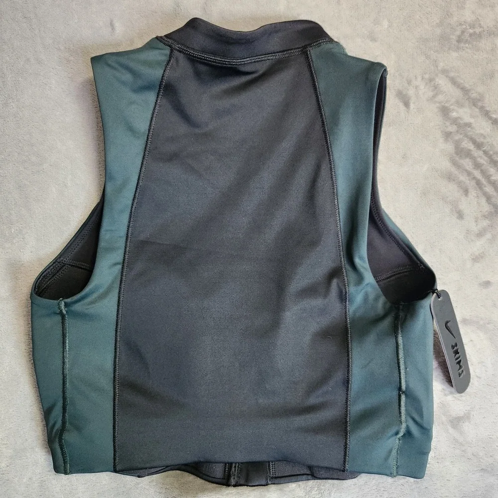 New Nike Skims Shine Color Block Zip Up Bra Obsidian Dark Teal Size XS Top